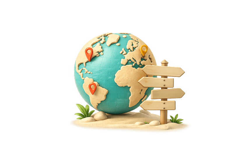 Globe et voyageurs venus du monde entier